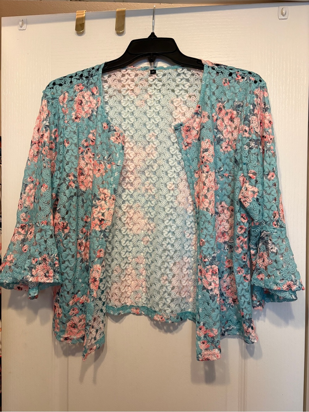 Aqua Floral Lace Kimono Cardigan